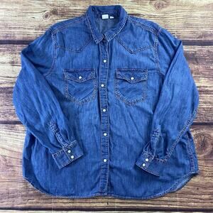 GAP Denim Western Shirt Long Sleeve Button Front Classic Blue Women's XXL